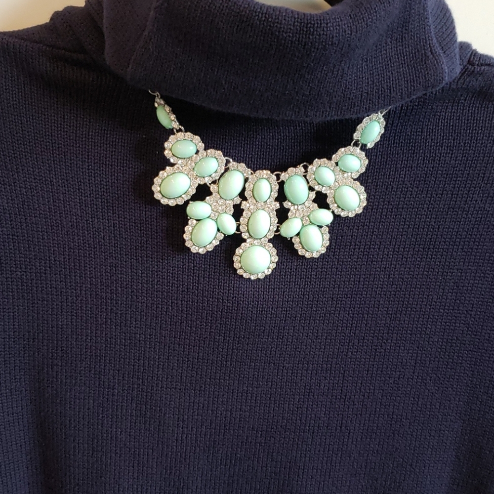Aqua & Clear Stones Silvertone Bib Necklace - Picture 5 of 12